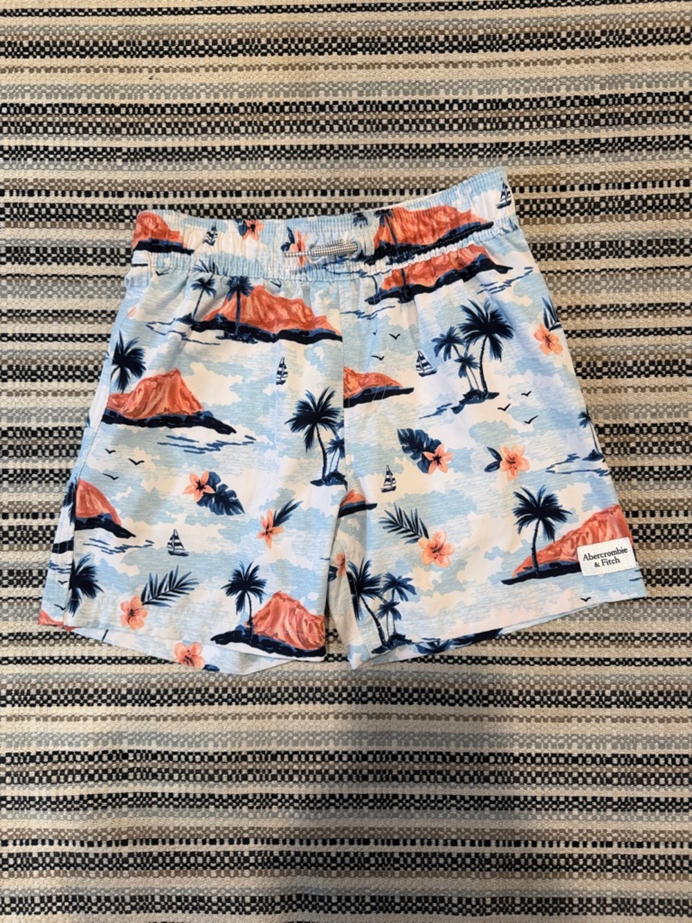 Abercrombie & Fitch Light Blue & Coral Tropical Swim Shorts